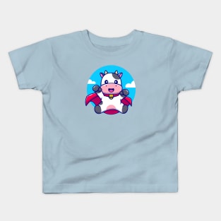 Cute Cow Super Hero Cartoon Kids T-Shirt